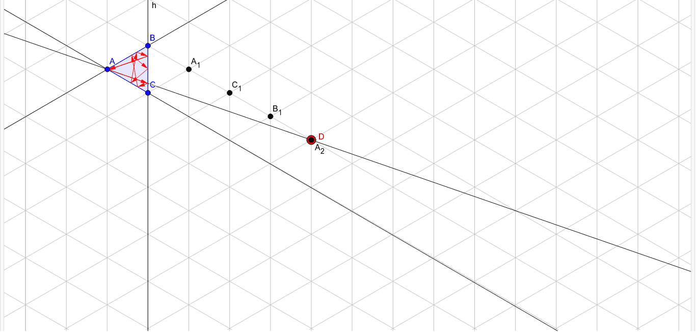 Which point does a laser beam entering the triangle at A leave?