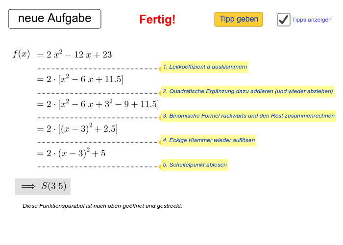 Quadratische Funktionen Rechentraining GeoGebra
