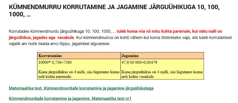 3. LOE. Loe, kuidas kümnendmurdu järguühikuga korrutada ja jagada. Autor www.taskutark.ee