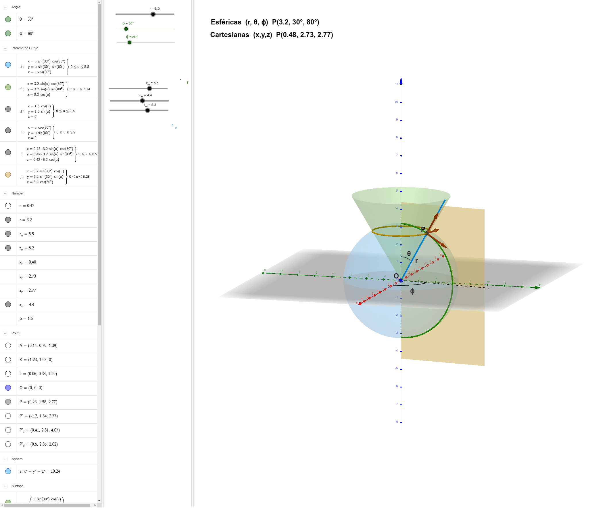 spherical coordinates in geogebra classic 5