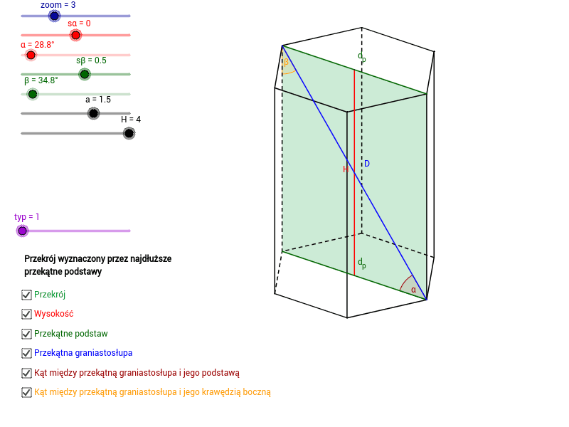 Ile Przekątnych Ma Graniastosłup Prawidłowy Sześciokątny Graniastosłup prawidłowy sześciokątny – GeoGebra