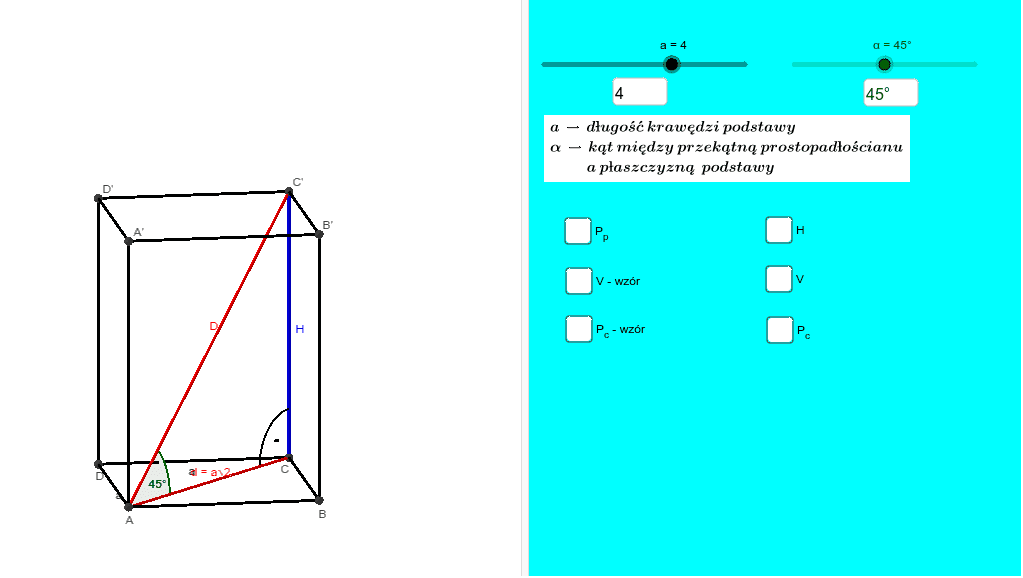Odcinki W Graniastosłupach Klasa 8 GRANIASTOSŁUP PRAWIDŁOWY CZWOROKĄTNY (KĄT) – GeoGebra