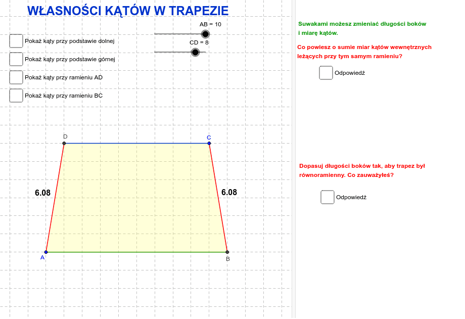 Ile Wynosi Suma Kątów W Trapezie Własności kątów w trapezie – GeoGebra