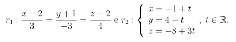 Atividade 2. Utilize o  AVA de GeoGebra anterior para determinar se as seguintes retas se intersectam 