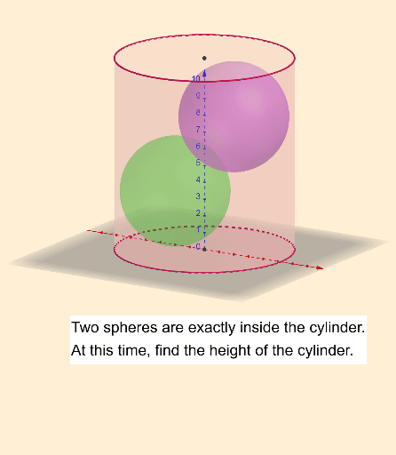 Two spheres are exactly inside the cylinder. – GeoGebra