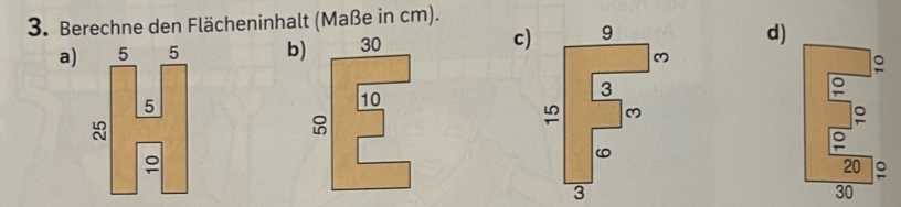 2) Berechne folgende Flächeninhalte !