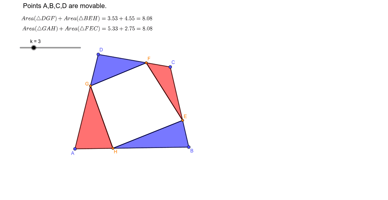 Equal sums of triangle areas GeoGebra