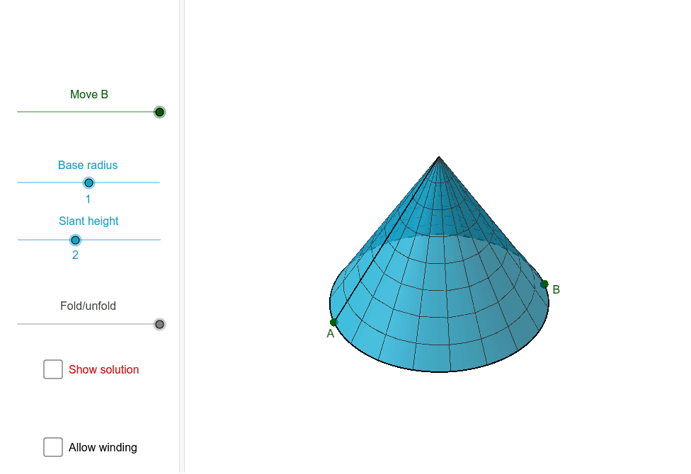 Geodesics of a Cone GeoGebra
