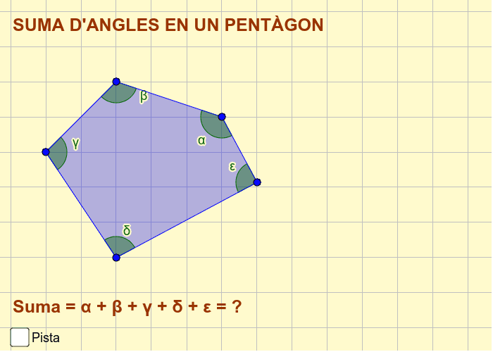 Quan sumen els angles interiors en un pentàgon? Fes una construcció amb el geogebra per comprovar-ho.