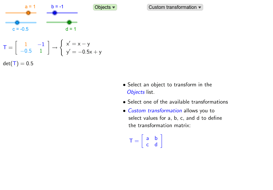 Matrices and Linear Transformations Lesson Practice GeoGebra