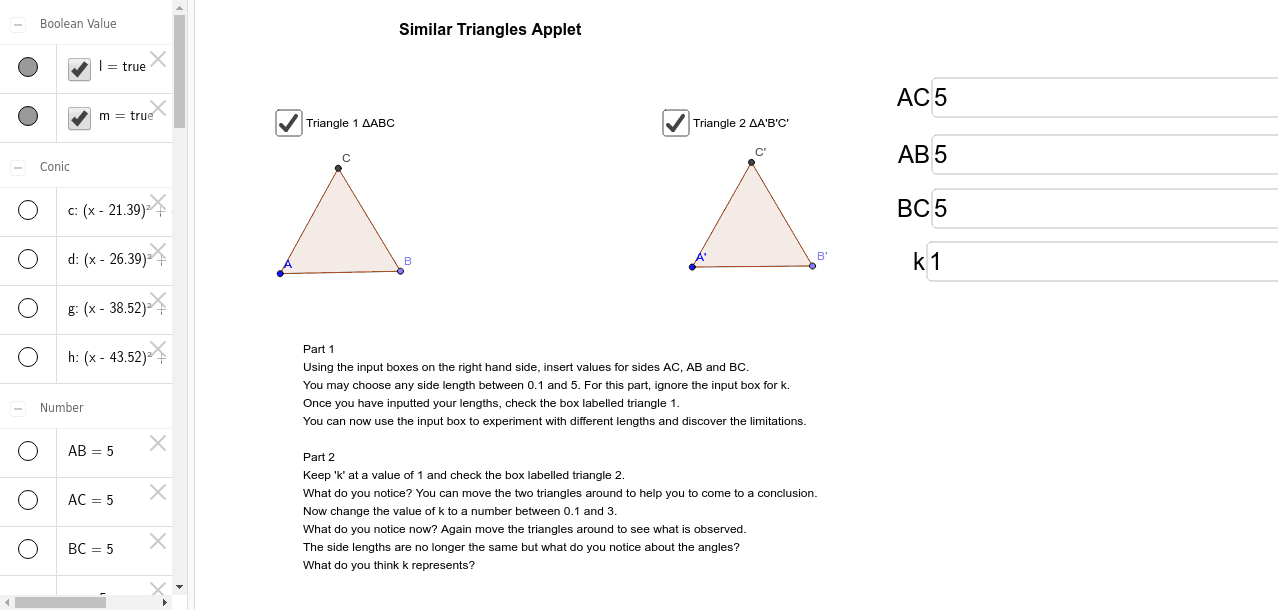 Similar Triangles Applet GeoGebra