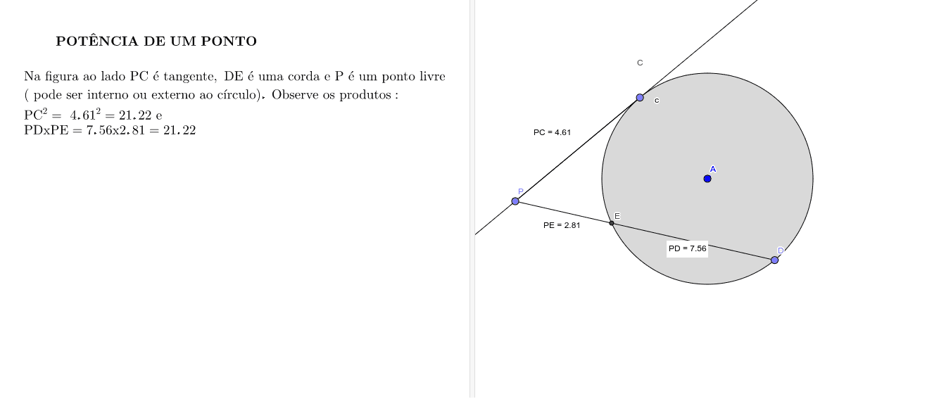 Potência de um ponto com uma tangente e um secante
