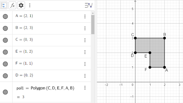 Figure 5 - Creating the polygon ABCDEF in GeoGebra.