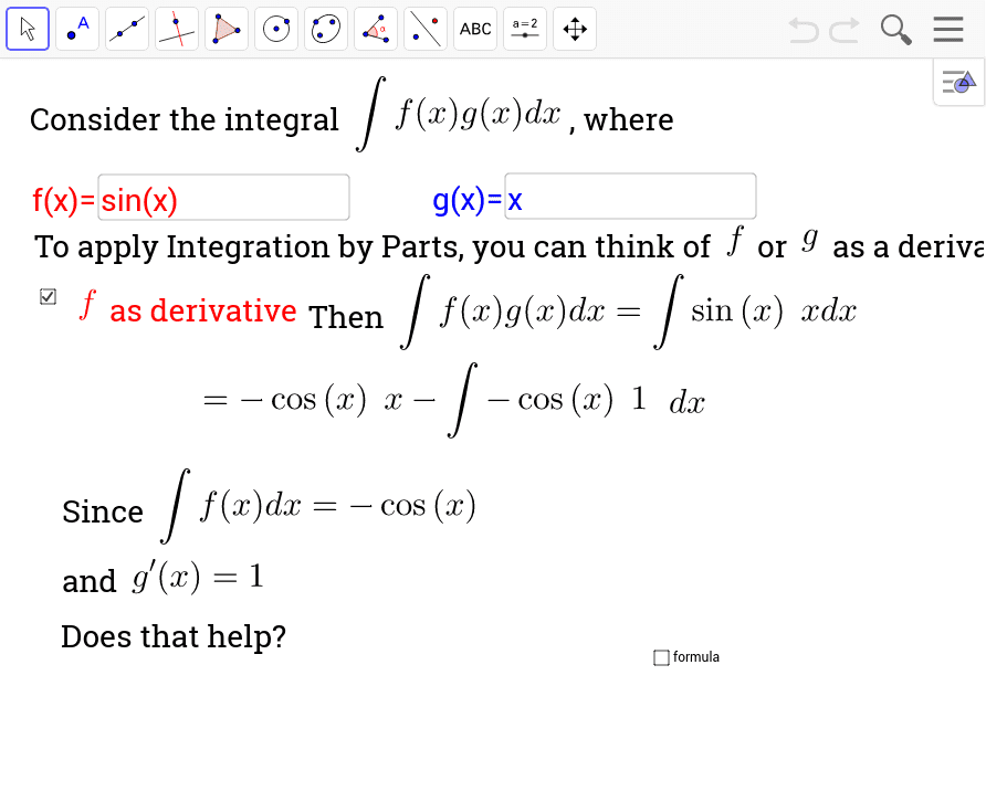 The Form Of Integration By Parts GeoGebra