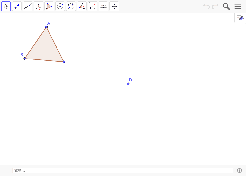 Dilate triangle ABC through point D by a scale of 0.5.