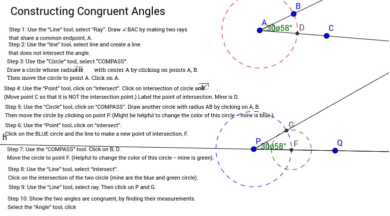 Construct Congruent Angles Step-by-Step Instructions – GeoGebra