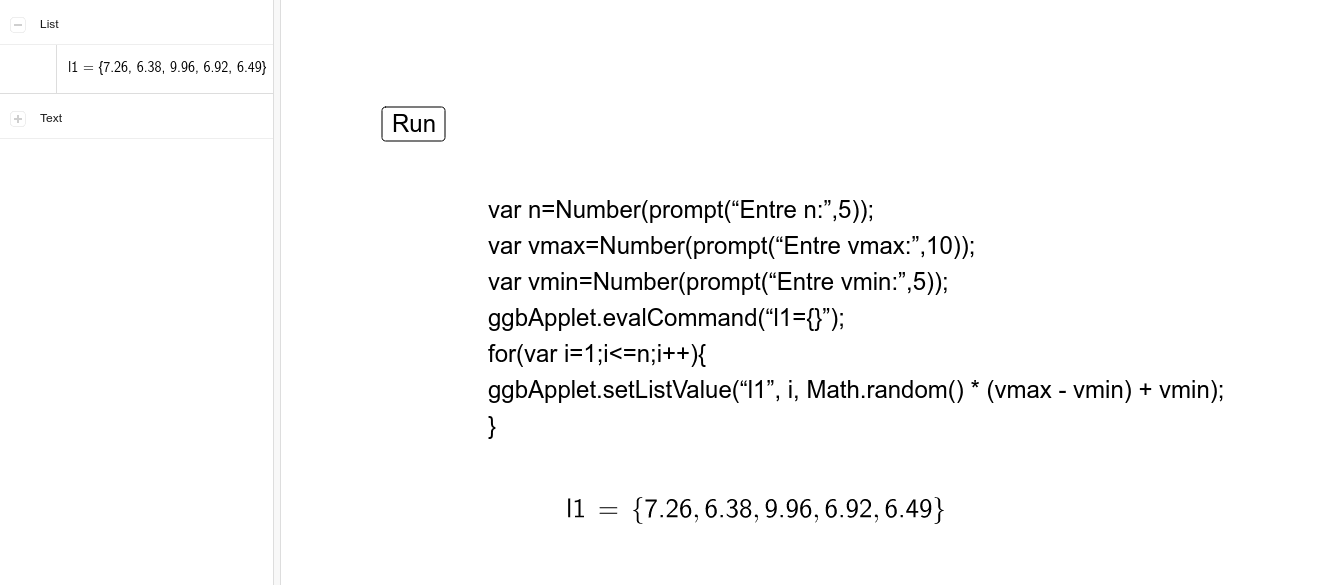 setListValue Example JavaScript Function Command GeoGebra