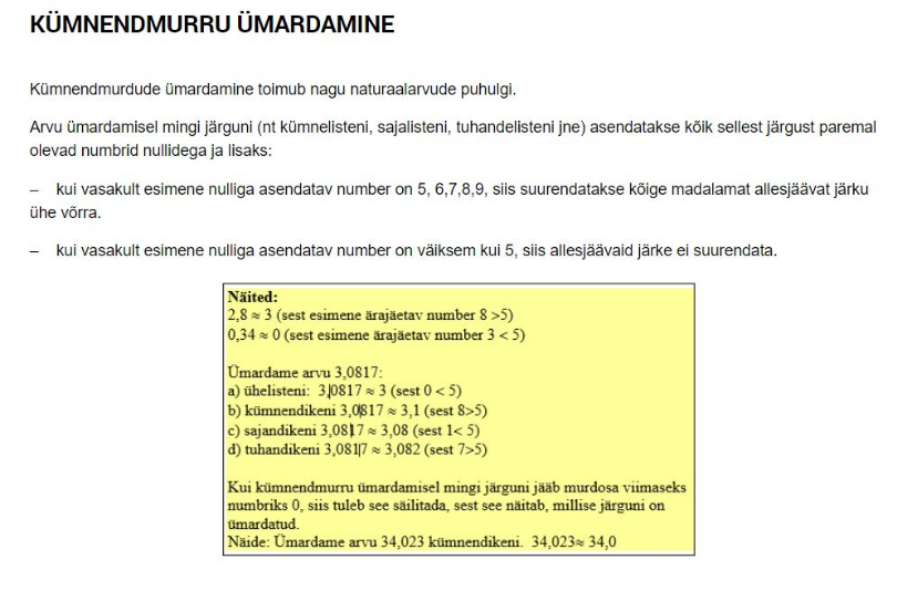 2. LOE. Loe kümnendmurru ümardamise kohta ( 1/2 lk). Autor www.taskutark.ee