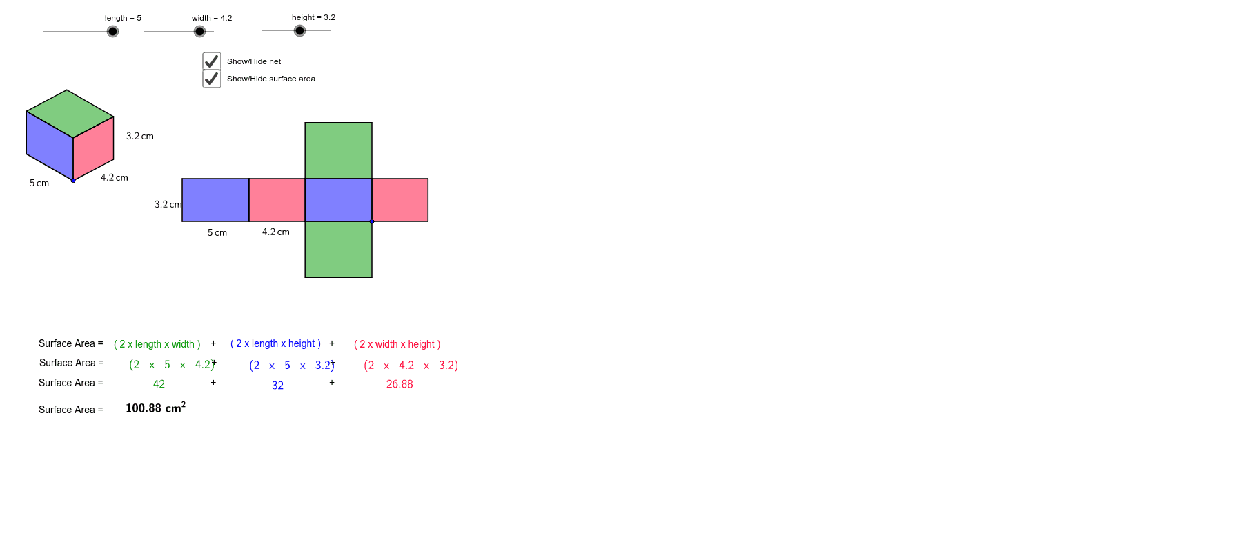 Surface area of rectangular prisms GeoGebra