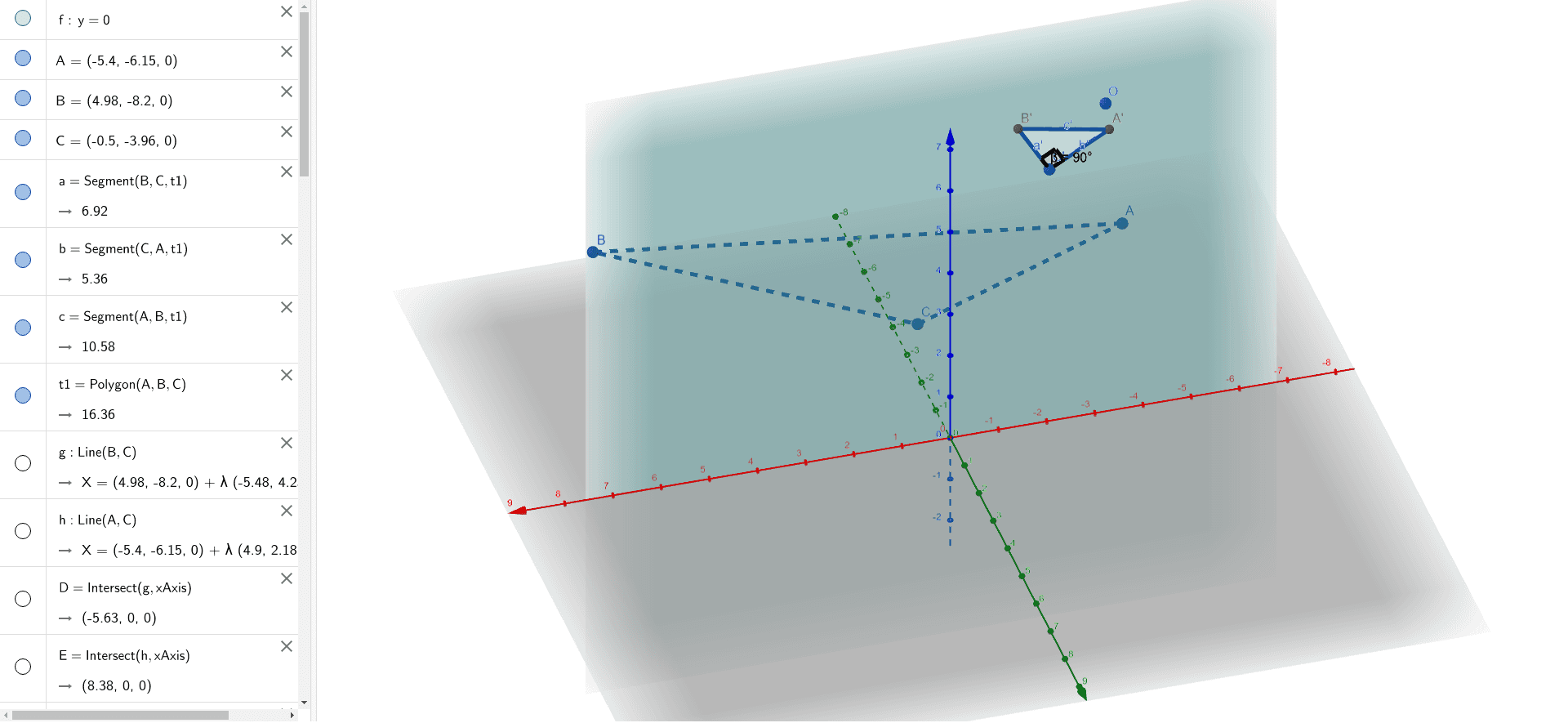 Perspective Projection Triangle to Right Triangle GeoGebra