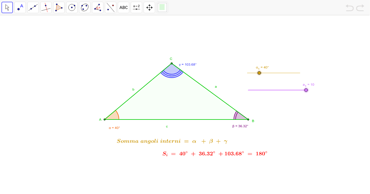 Gli Angoli Interni di un triangolo GeoGebra