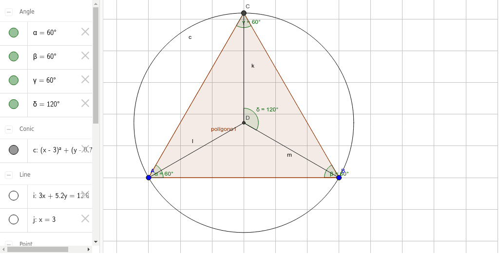 Ángulo Interior y Central del Triángulo Equilátero GeoGebra