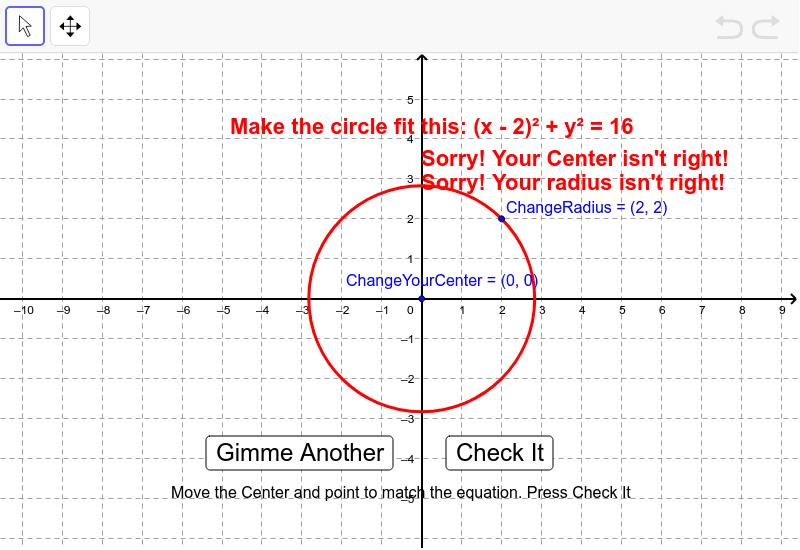Practice drawing a circle that matches an equations GeoGebra