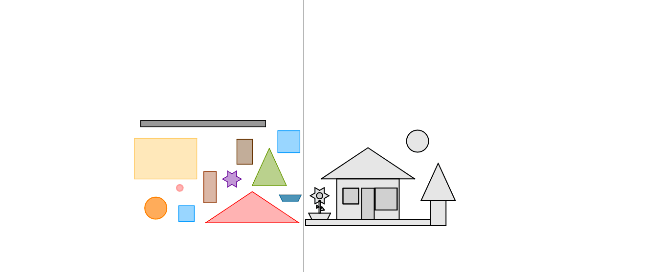 Drag the geometric figures to build the house.