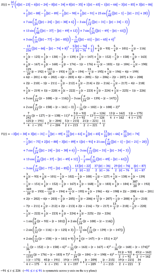 Puzzle Ninja curve - single, non-piecewise, X(t) and Y(t) pair of equations