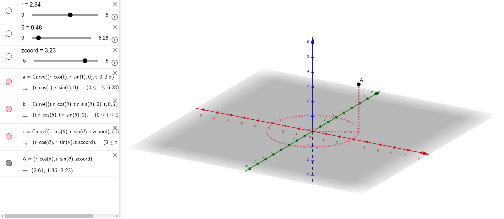 geogebra 3d cylindrical coordinates