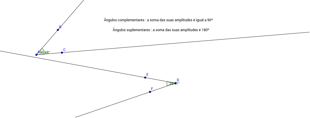 Ângulos complementares e suplementares – GeoGebra