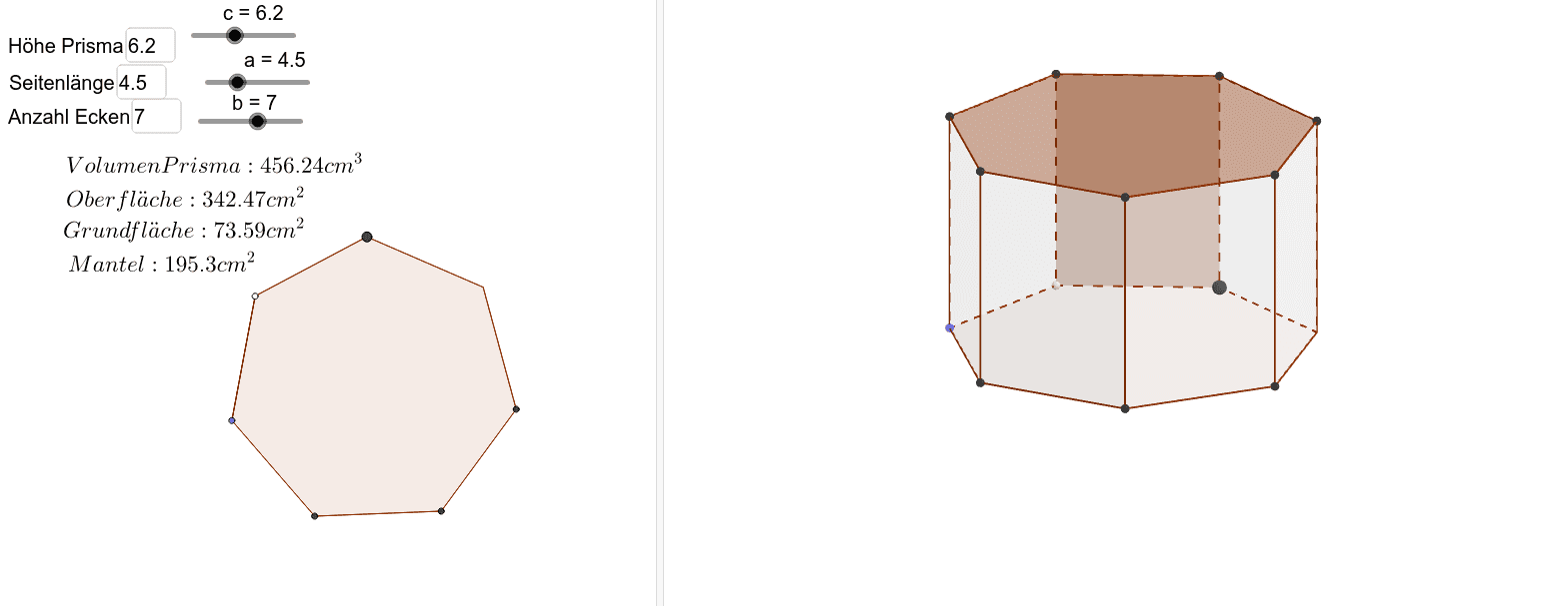 Volumen Oberfläche von Prismen GeoGebra