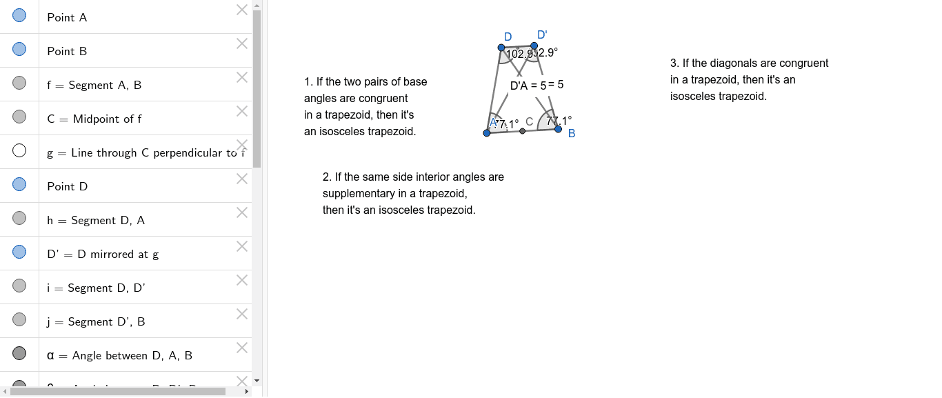 Properties Of Isosceles Trapezoids Geogebra