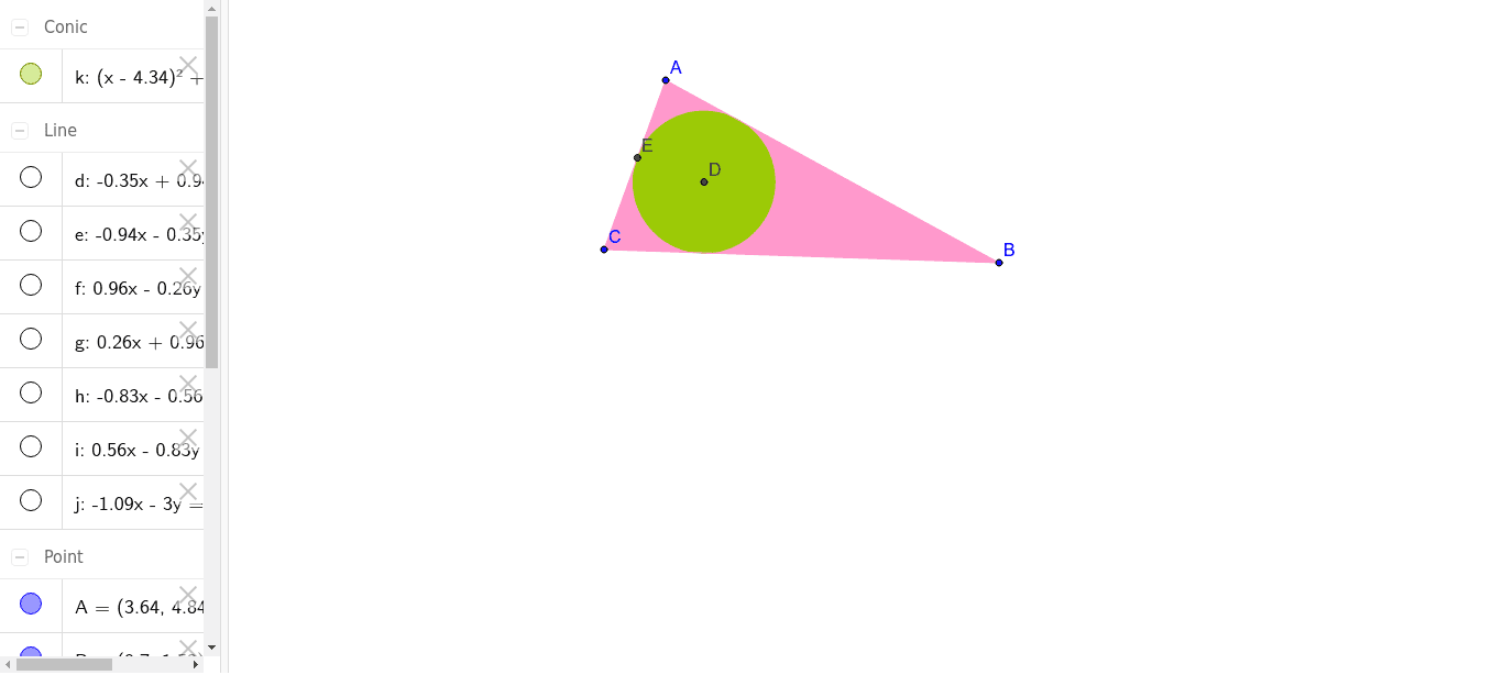 Circunferencia inscrita en un triángulo GeoGebra Circunferencia inscrita en un triángulo GeoGebra