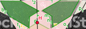 Nel triangolo rosa nella parte superiore, si può osservare un' unità verde, che da origine ad altre due unità uguale se viene ruotata di 60°. 
