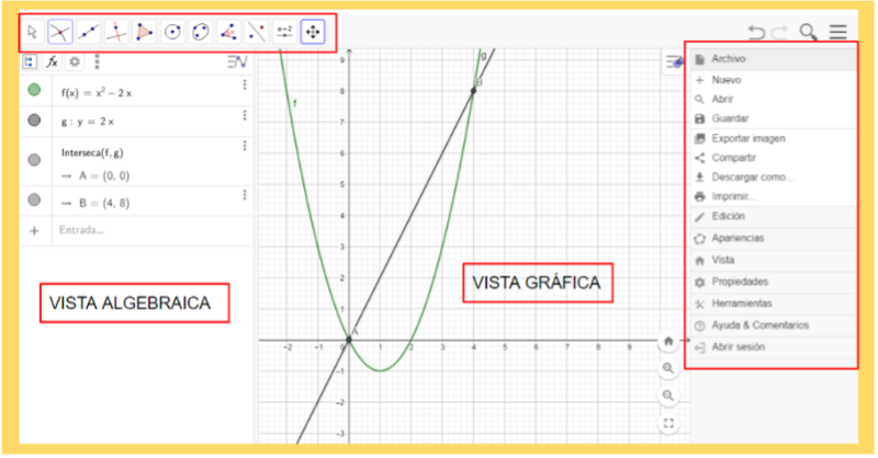 Al abrir la aplicación de Geogebra Clásico 6 podemos visualizar dos vistas: