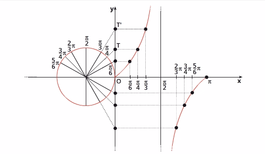 Grafico di y=tg(x) in [0 ; π].