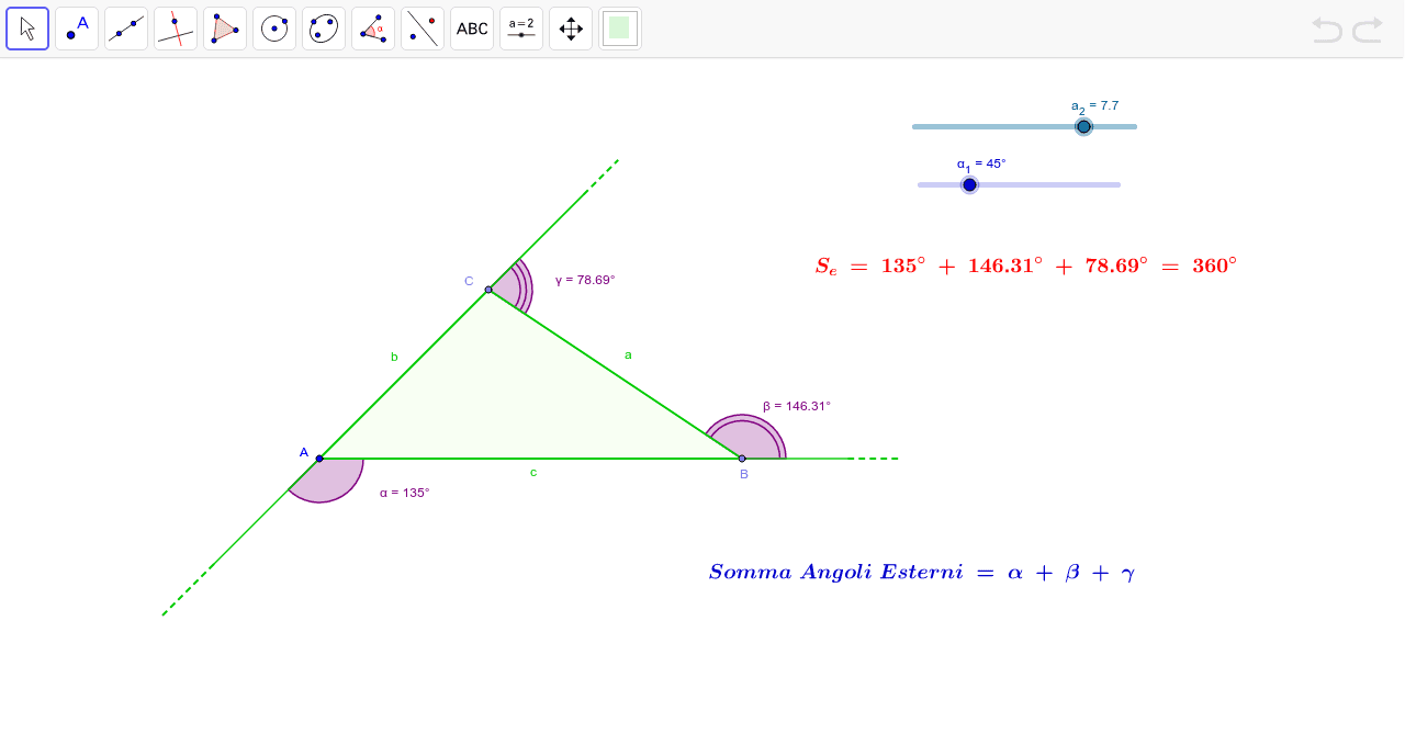 gli angoli esterni di un triangolo geogebra angoli