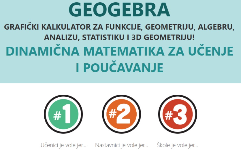 GeoGebra je specijalizirani računalni program dinamične matematike. Osim geometrije može se interaktivno obrađivati algebra, analiza, proračunske tablice, statistika, vjerojatnost ... 