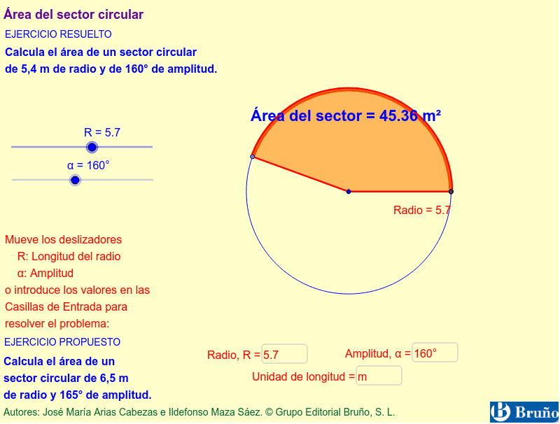 Área del sector circular GeoGebra