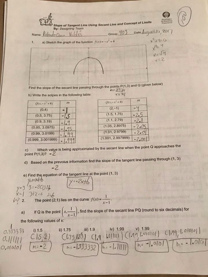 SLOPE OF TANGENT LINE USING SECAN LINE AND CONCEPT LIMITS