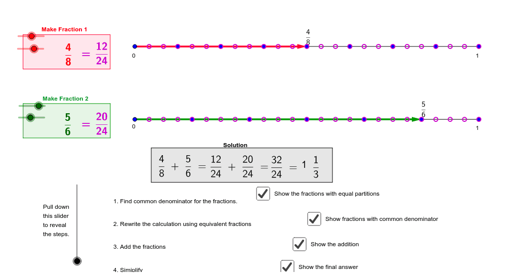 Adding fractions on a number line – GeoGebra