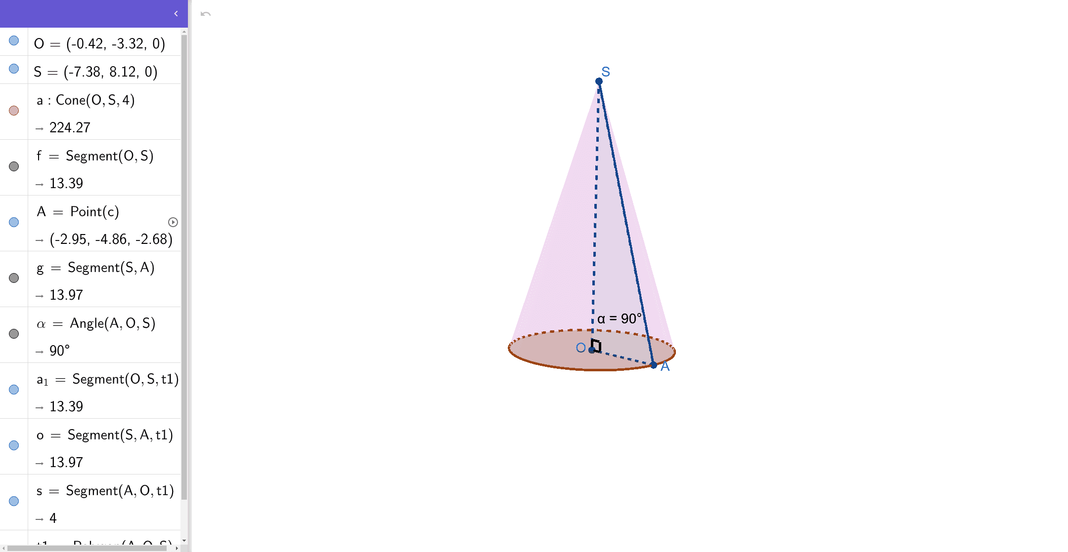 Конус та його елементи – GeoGebra