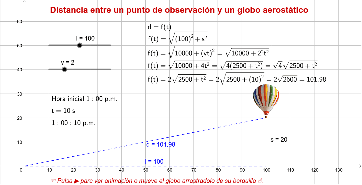 Distancia a un globo aerostático GeoGebra