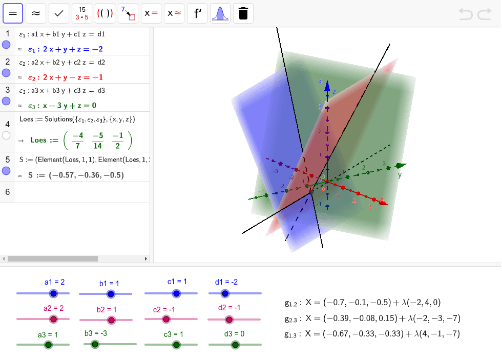 Intersection of three planes geogebra