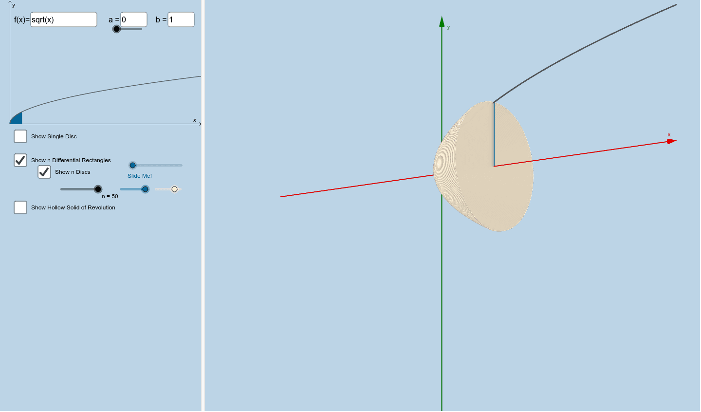 Disc method y=1 GeoGebra