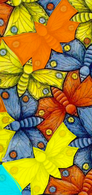 La farfalla evidenziata in giallo può essere traslata fino alle farfalle arancioni e blu nella stessa posizione. 