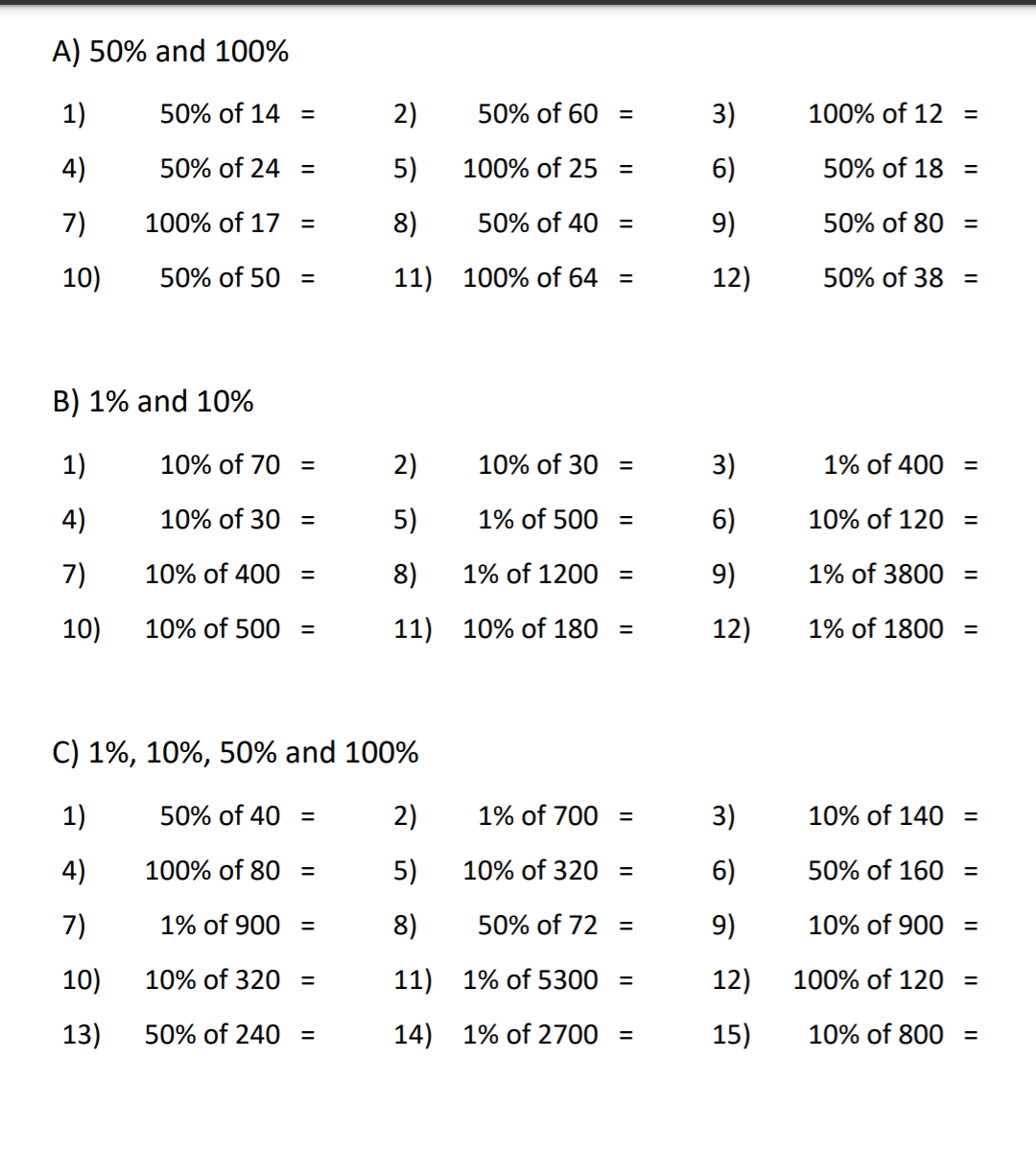 Ejercicios para practicar el cálculo de porcentajes. Puedes utilizar la [url=https://calculadorasonline.com/calculadora-de-porcentajes-tanto-por-ciento/]calculadora de porcentajes[/url]