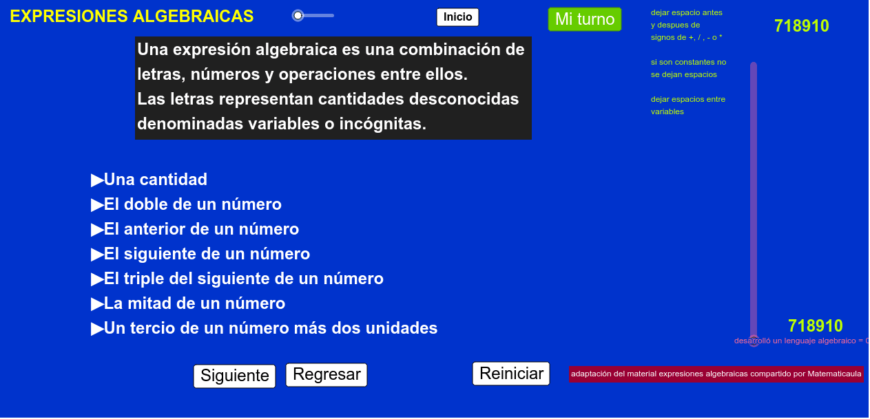 Adaptación al material Expresiones Algebraicas compartido por Matematicaula