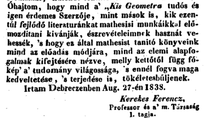 A Geometria tanítása cikk zárómondata.